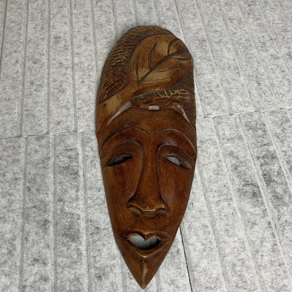 Vintage Martinique African Style Wood Carved Mask 1998 Wall Hanging Decor Art